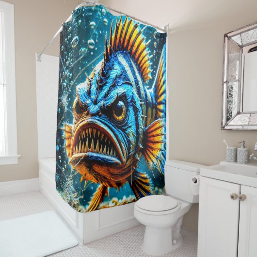 Angry Fish Douchegordijn (In situ)