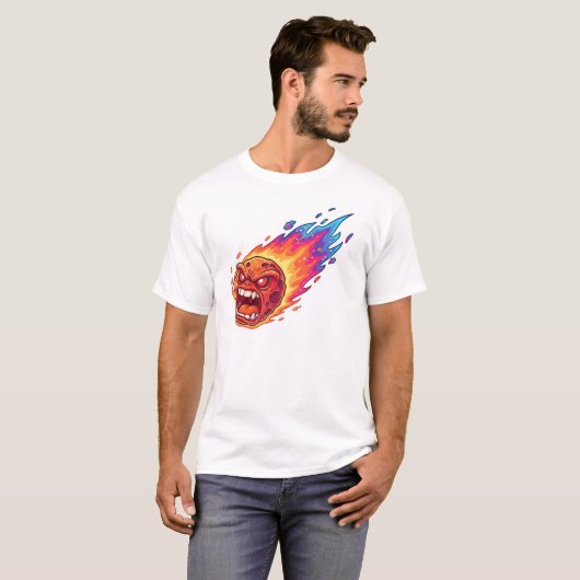 Angry Flaming Meteor Fireball Space Comet Cartoon  T-shirt (Voorkant volledig)