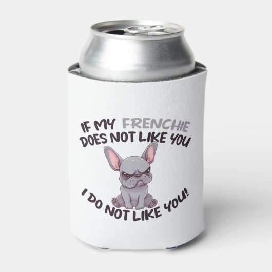 Angry Frenchie (grijs) - Uniek ontwerp Blikjeskoeler (Blikje Voorkant)