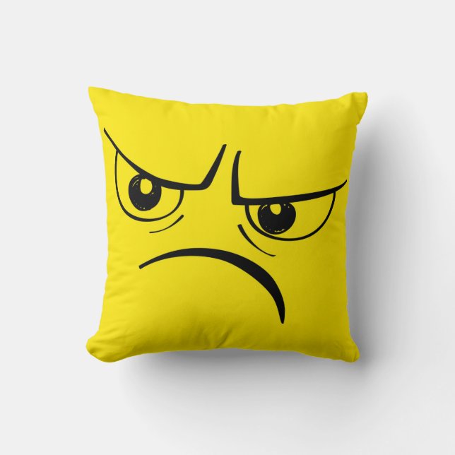 Angry Frown Yellow Face Kussen (Voorkant)