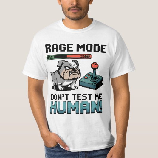 Angry Gamer Bulldog – Rage Mode aan T-shirt (Voorkant)