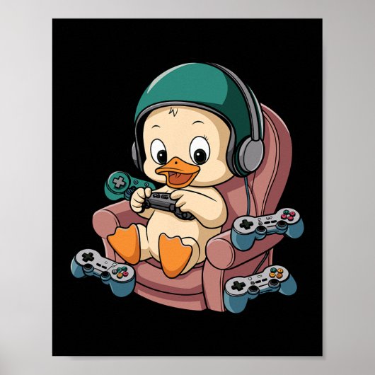 Angry Gamer Duck With Headset And Controller Poster (Voorkant)