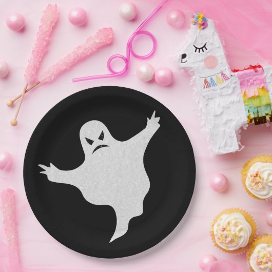 Angry Ghost Glitter Halloween Papieren Bordje (Feest)