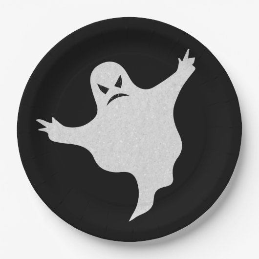 Angry Ghost Glitter Halloween Papieren Bordje (Voorkant)