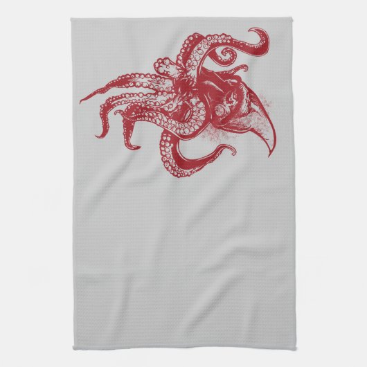 Angry Giant Squid in Red Theedoek (Verticaal)