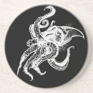 Angry Giant Squid in White Pick Your Background Zandsteen Onderzetter