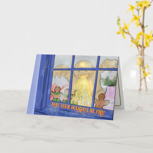 Angry Gingerbread Man Wenskaart – Spicy Wishes Kaart (Gele Bloem)