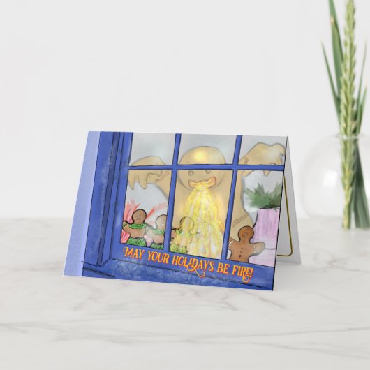 Angry Gingerbread Man Wenskaart – Spicy Wishes Kaart (Voorkant)