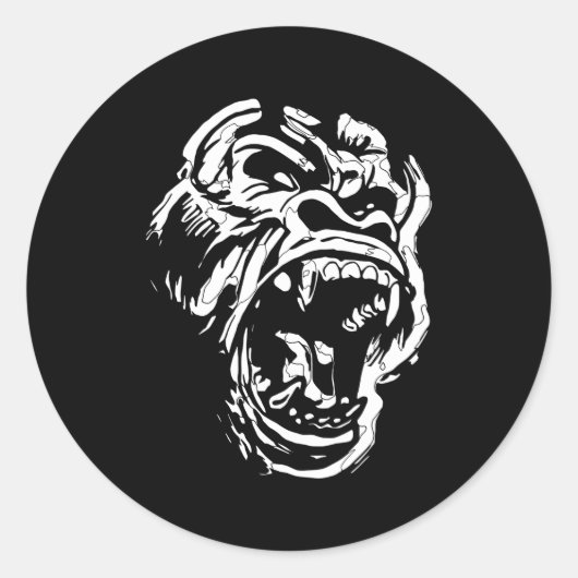 Angry Gorilla Silverback White Fierce Grote Aap Ronde Sticker (Voorkant)