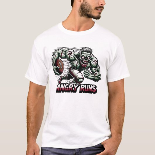 Angry Green Zombie - Bodybuilder Voetbalspeler Run T-shirt (Voorkant)
