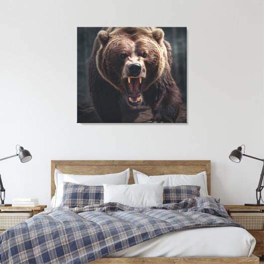 Angry Grizzly Beer Wildlife Dierenportret Canvas Afdruk (Insitu (Slaapkamer))
