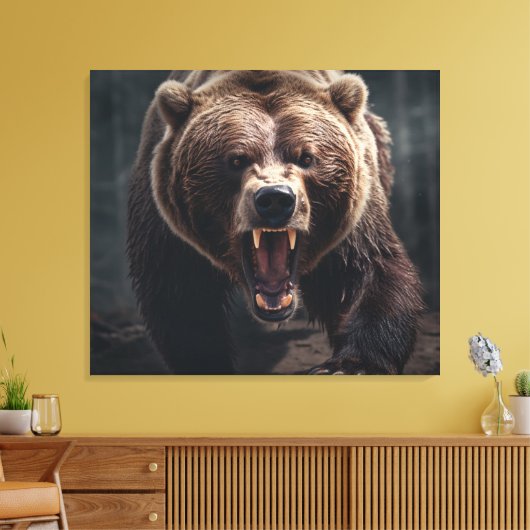 Angry Grizzly Beer Wildlife Dierenportret Canvas Afdruk (Insitu (Woonkamer))