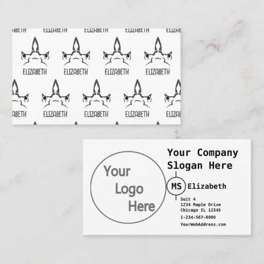 Angry Hammerhead Shark Line Art Visitekaartje (Voorkant / Achterkant)