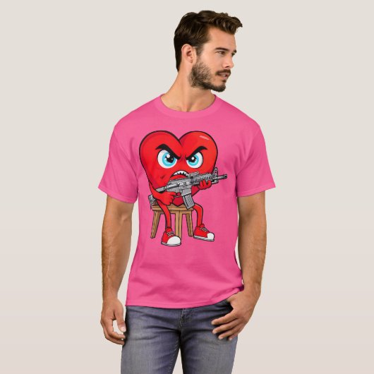 Angry Heart Anti Valentine Pistool Happy Valenitne T-shirt (Voorkant volledig)