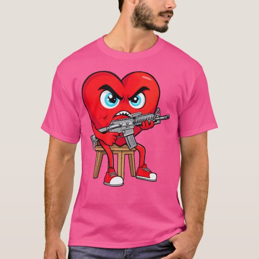 Angry Heart Anti Valentine Pistool Happy Valenitne T-shirt (Voorkant)