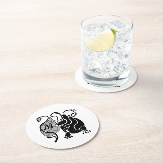Angry Hippo Monogram Ronde Kartonnen Onderzetter (Insitu)