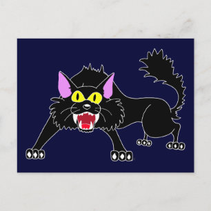 Angry Hissing Black Cat Cartoon Briefkaart