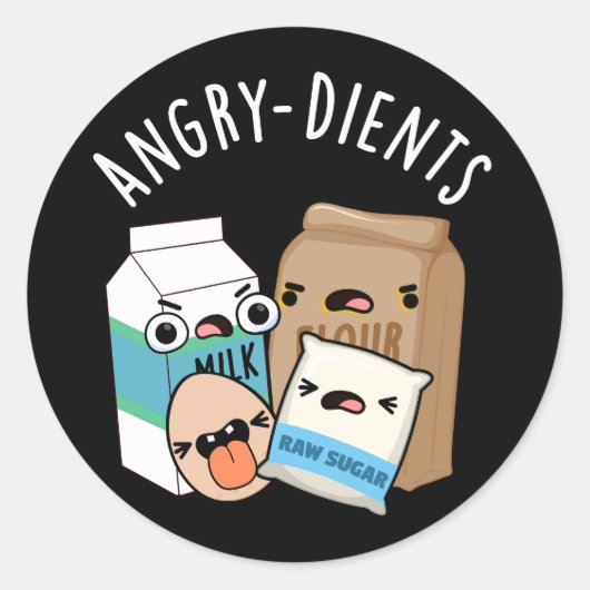 Angry-Ingrediënten Funny Baking Pun Dark BG Ronde Sticker (Voorkant)