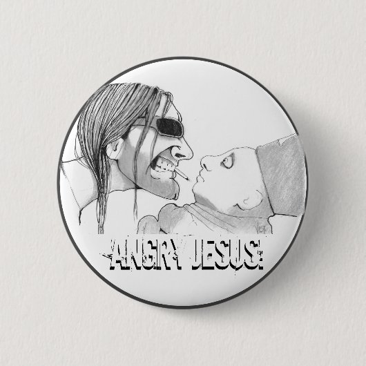 Angry jesus ronde button 5,7 cm (Voorkant)