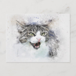 Angry Kat ABSTRACT WATERVERF Briefkaart