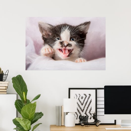 Angry Kitten met het effect van olieverf Poster (Thuiskantoor)
