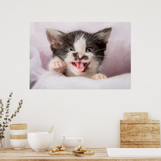 Angry Kitten met het effect van olieverf Poster (Keuken)
