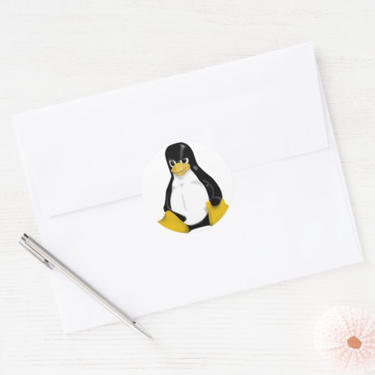 ANGRY LINUX TUX PINGUÏN RONDE STICKER (Envelop)