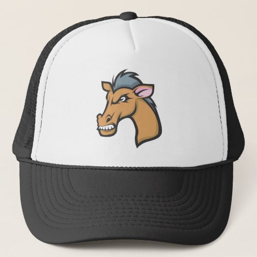 Angry Mad Wild Brown Horse Cartoon Trucker Pet (Voorkant)