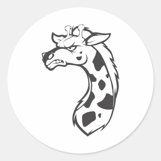 Angry Mad Wild Giraffe Outline Cartoon Ronde Sticker (Voorkant)