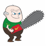 Angry man met kettingzaag cartoon fotobeeldje magneet<br><div class="desc">Dit is een cartoon illustratie van een ouder gedurfd man dat een beetje boos op zijn kettingzaag is. Laten we hopen dat hij alleen maar van plan is om een boom af te snijden en dat is niet meer kwaad dan dat!</div>