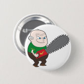 Angry man met kettingzaag cartoon ronde button 5,7 cm (Voorkant /achterkant)