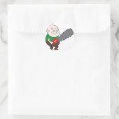 Angry man met kettingzaag cartoon ronde sticker (Tas)