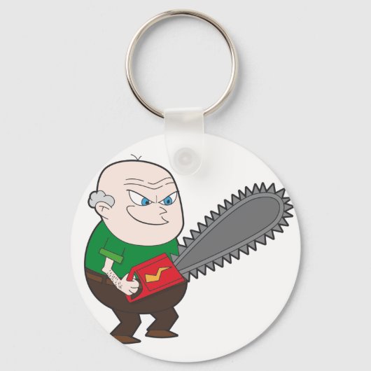 Angry man met kettingzaag cartoon sleutelhanger (Voorkant)