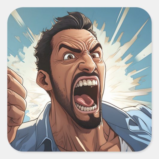 Angry Man Shaking Fist Cartoon Vierkante Sticker (Voorkant)