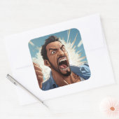 Angry Man Shaking Fist Cartoon Vierkante Sticker (Envelop)