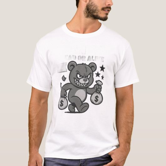 Angry Money Bear Cartoon T-Shirt – Bold Streetwear (Voorkant)