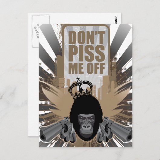 Angry Monkey met Pistool Briefkaart (Voorkant / Achterkant)