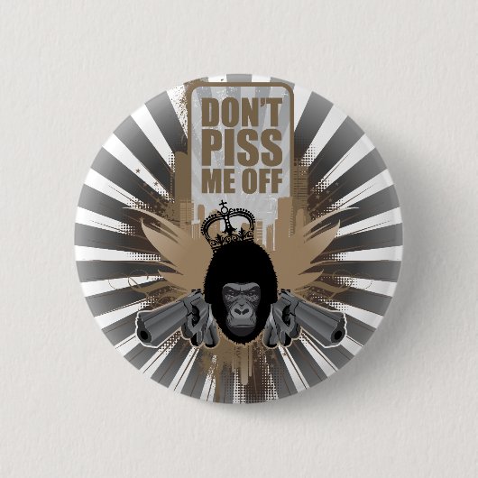 Angry Monkey met Pistool Ronde Button 5,7 Cm (Voorkant)
