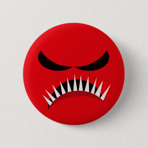 Angry Monster met boze ogen en Sharp Teeth Red Ronde Button 5,7 Cm