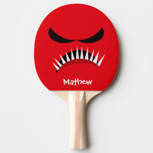 Angry Monster met boze ogen en Sharp Teeth Red Tafeltennisbatje