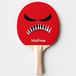 Angry Monster met boze ogen en Sharp Teeth Red Tafeltennisbatje