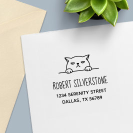 Angry Moody Cat Peeking bovenaan Zelfinktende Stempel