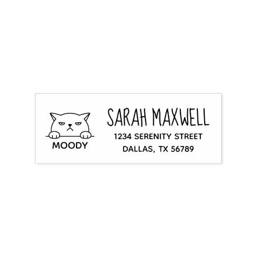 Angry Moody Cat Pet Naam Adres Rubberstempel (Afrduk)