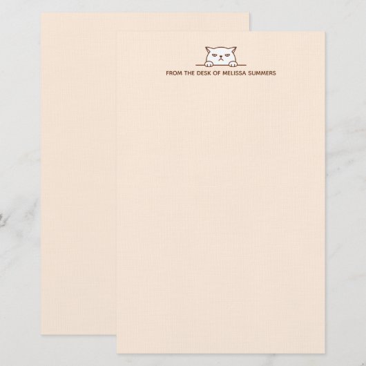 Angry Moody White Cat boven aangepaste tekst Beige Briefpapier (Voorkant / Achterkant)