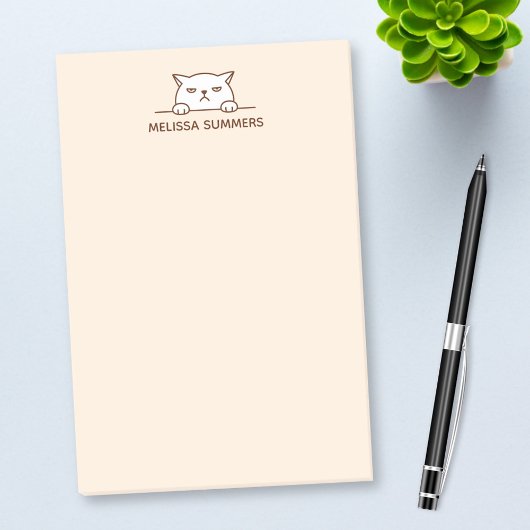 Angry Moody White Kat boven Aangepaste Naam Beige Post-it® Notes
