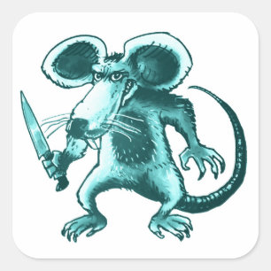 Angry Mouse Met Mes Grappige cartoon Vierkante Sticker
