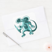 Angry Mouse Met Mes Grappige cartoon Vierkante Sticker (Envelop)