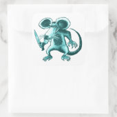 Angry Mouse Met Mes Grappige cartoon Vierkante Sticker (Tas)