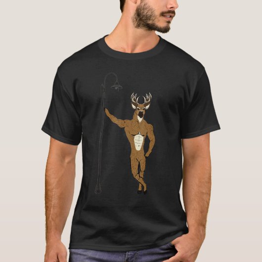 Angry,muscular reindeer leaning on a lamppost t-shirt (Voorkant)