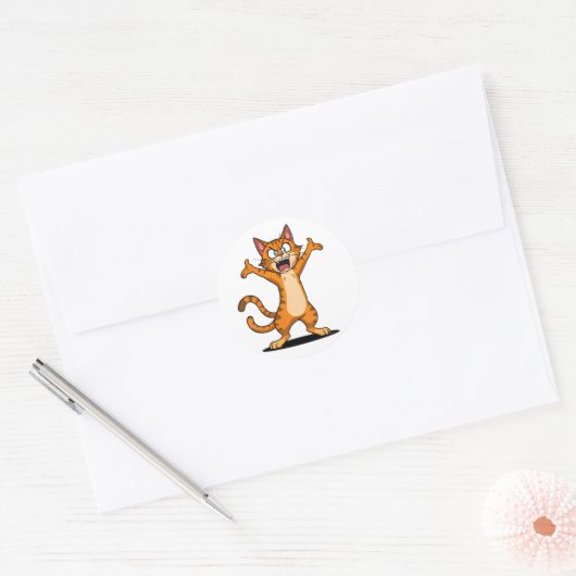 Angry Orange Tabby Cat Cartoon Ronde Sticker (Envelop)
